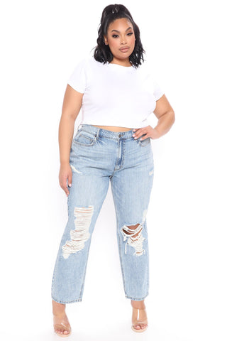 Sunday Brunch 90's Distressed Boyfriend Jeans - Medium Blue Wash