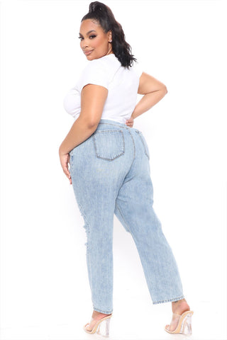 Sunday Brunch 90's Distressed Boyfriend Jeans - Medium Blue Wash