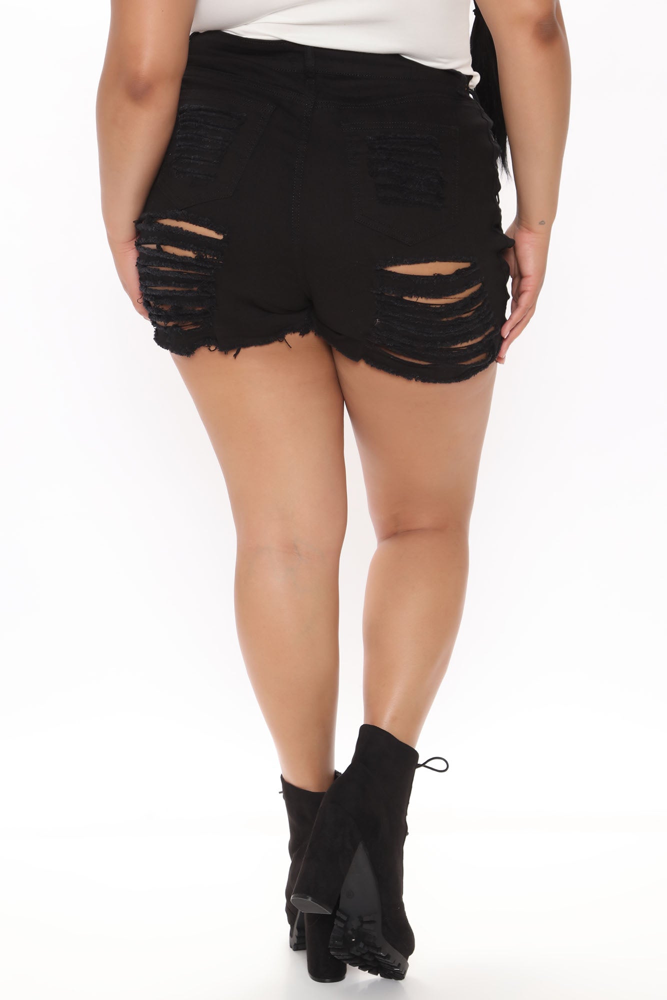 Time To Lace Up Ripped Denim Shorts - Black