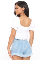 You've Crossed The Line Striped Denim Shorts - Medium Blue Wash