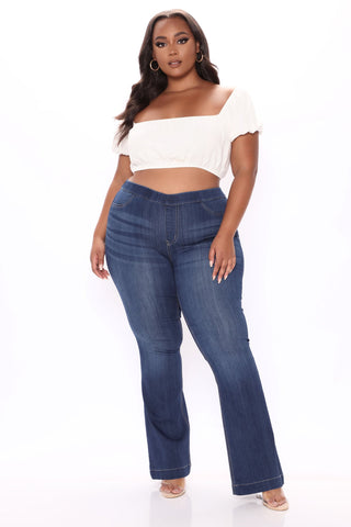 Start Something Mid Rise Flare Jeans - Medium Blue Wash