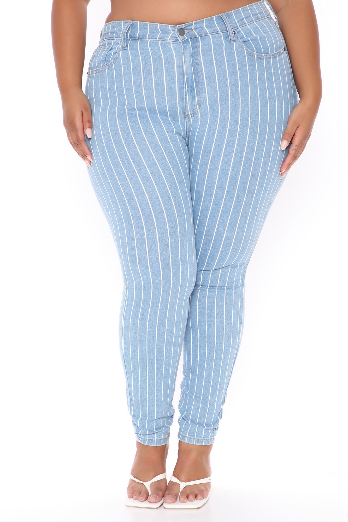 You've Crossed The Line Striped Skinny Jeans - Medium Blue Wash