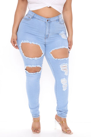Tall Catty Distressed Skinny Jeans - Light Blue Wash
