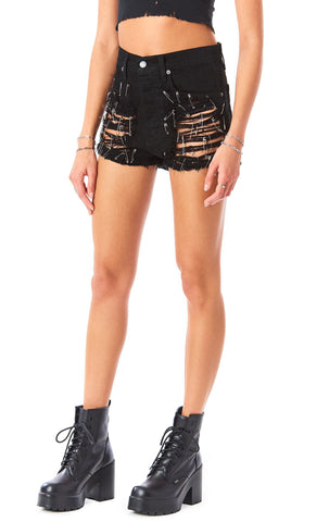 TITANIA SAFETY PIN BLACK DENIM SHORT