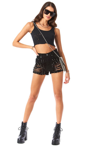 TITANIA SAFETY PIN BLACK DENIM SHORT