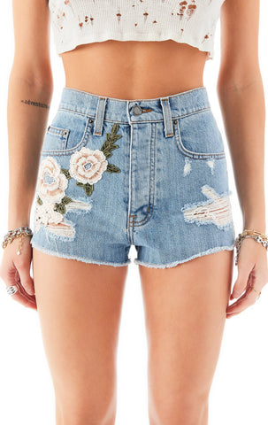 TITANIA ROSE EMBROIDERED DENIM SHORTS