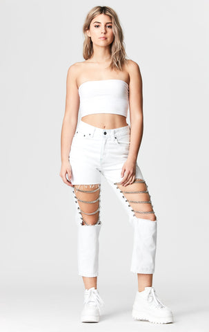 WHITE HERMIA KNEE CHAIN JEAN