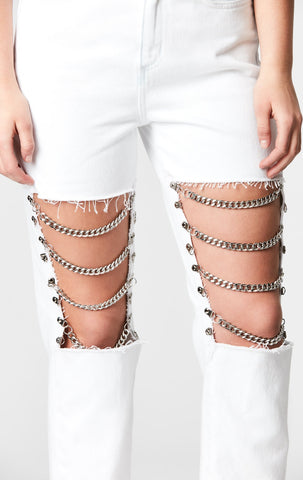 WHITE HERMIA KNEE CHAIN JEAN