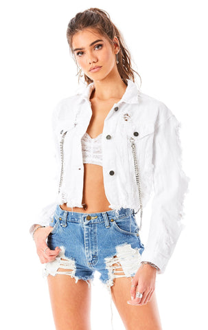 ZEUS WHITE CHAIN DETAIL DENIM JACKET