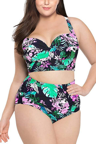 (L-5XL) Bikini-Set mit tropischem Print