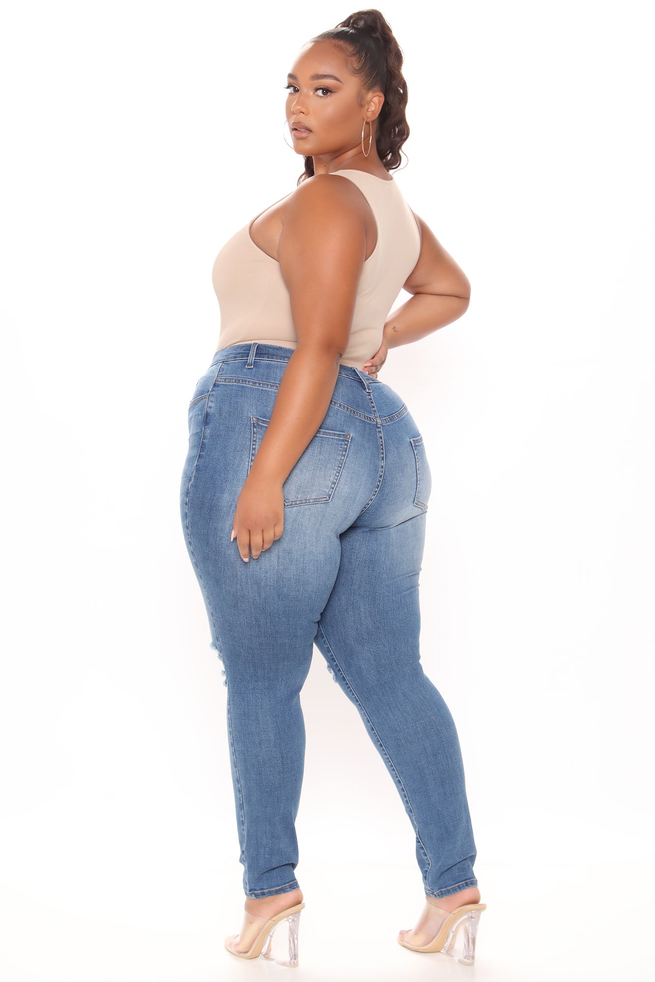 Trisha Ripped High Rise Skinny Jeans - Medium Blue Wash