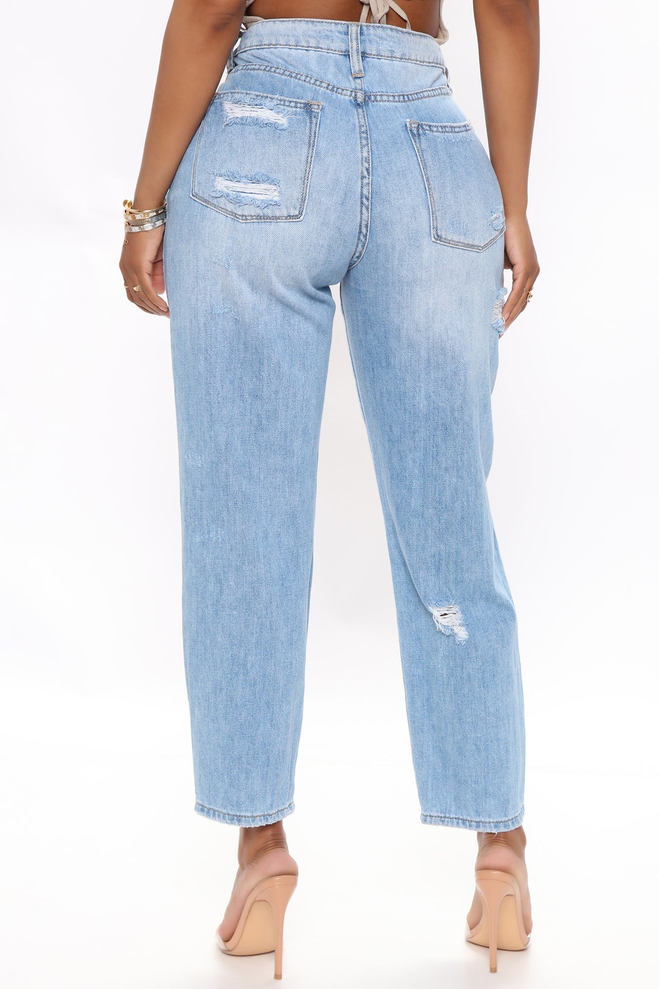 Why Don't You Relax Ripped Mom Jeans - Medium Blue Wash