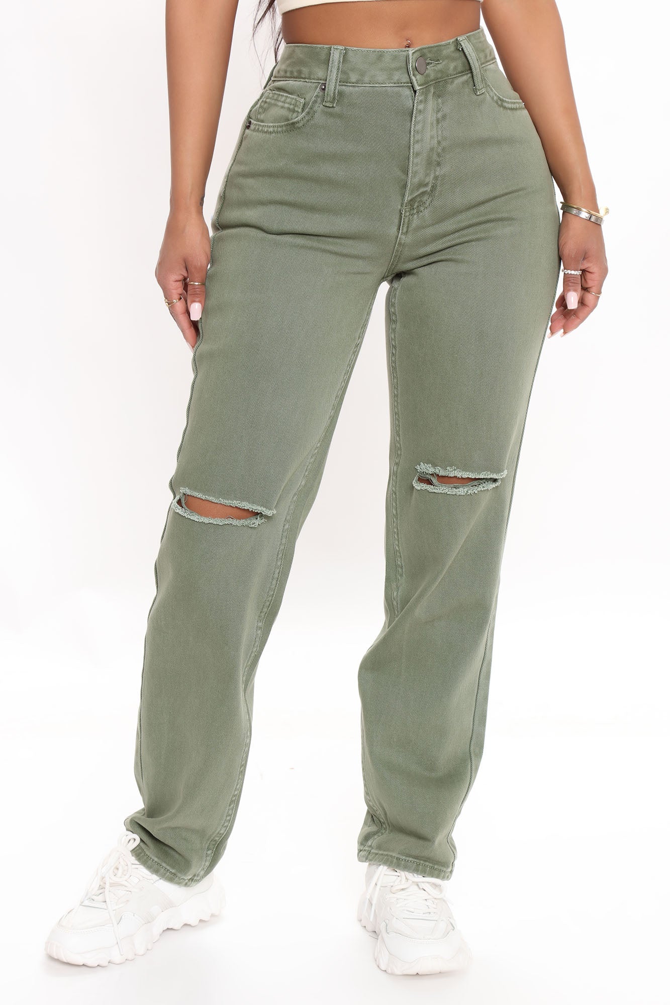 Symbol Of Victory Ripped Mom Jeans - Olive