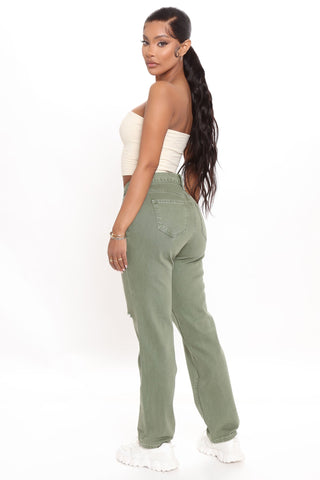 Symbol Of Victory Ripped Mom Jeans - Olive