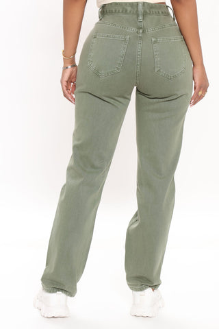 Symbol Of Victory Ripped Mom Jeans - Olive