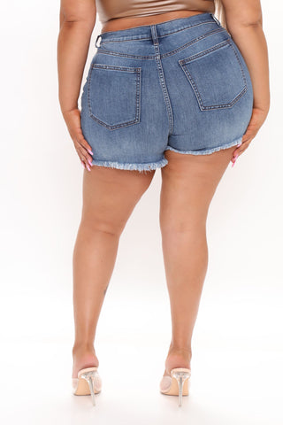 Take Control Distressed Denim Shorts - Mittelblaue Waschung