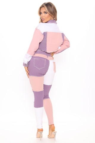 Stuck In A Dream Patchwork Skinny Jeans - Purple/combo