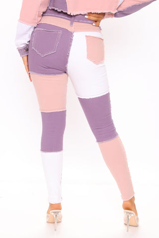 Stuck In A Dream Patchwork Skinny Jeans - Purple/combo