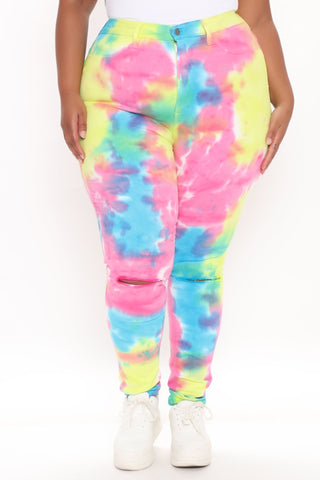 Stay Vibin' Tie Dye Skinny Jeans - Multi Color