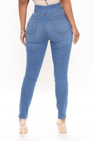 Talk It Out Stretch Pull On Jeggings - Medium Blue Wash