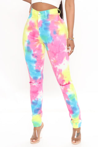 Stay Vibin' Tie Dye Skinny Jeans - Multi Color