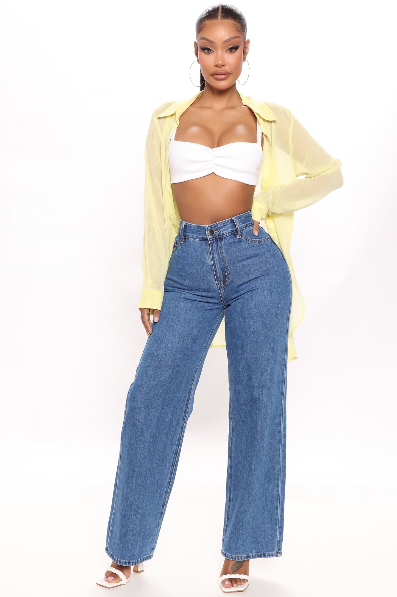 Take Life By The Hand Wide Leg Jeans - Medium Blue Wash