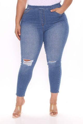Talk It Out Stretch Pull On Jeggings - Medium Blue Wash