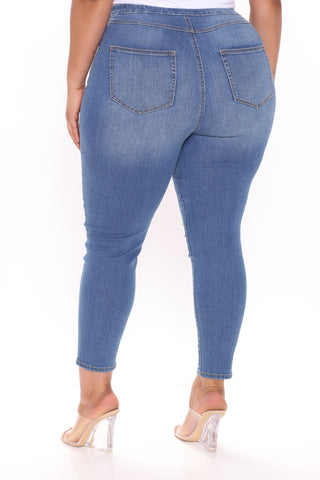 Talk It Out Stretch Pull On Jeggings - Medium Blue Wash