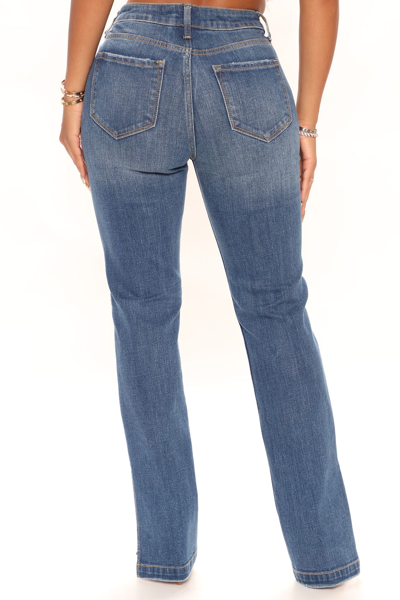 Stay Authentic Stretch Slit Straight Leg Jeans - Medium Blue Wash