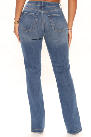 Stay Authentic Stretch Slit Straight Leg Jeans - Medium Blue Wash