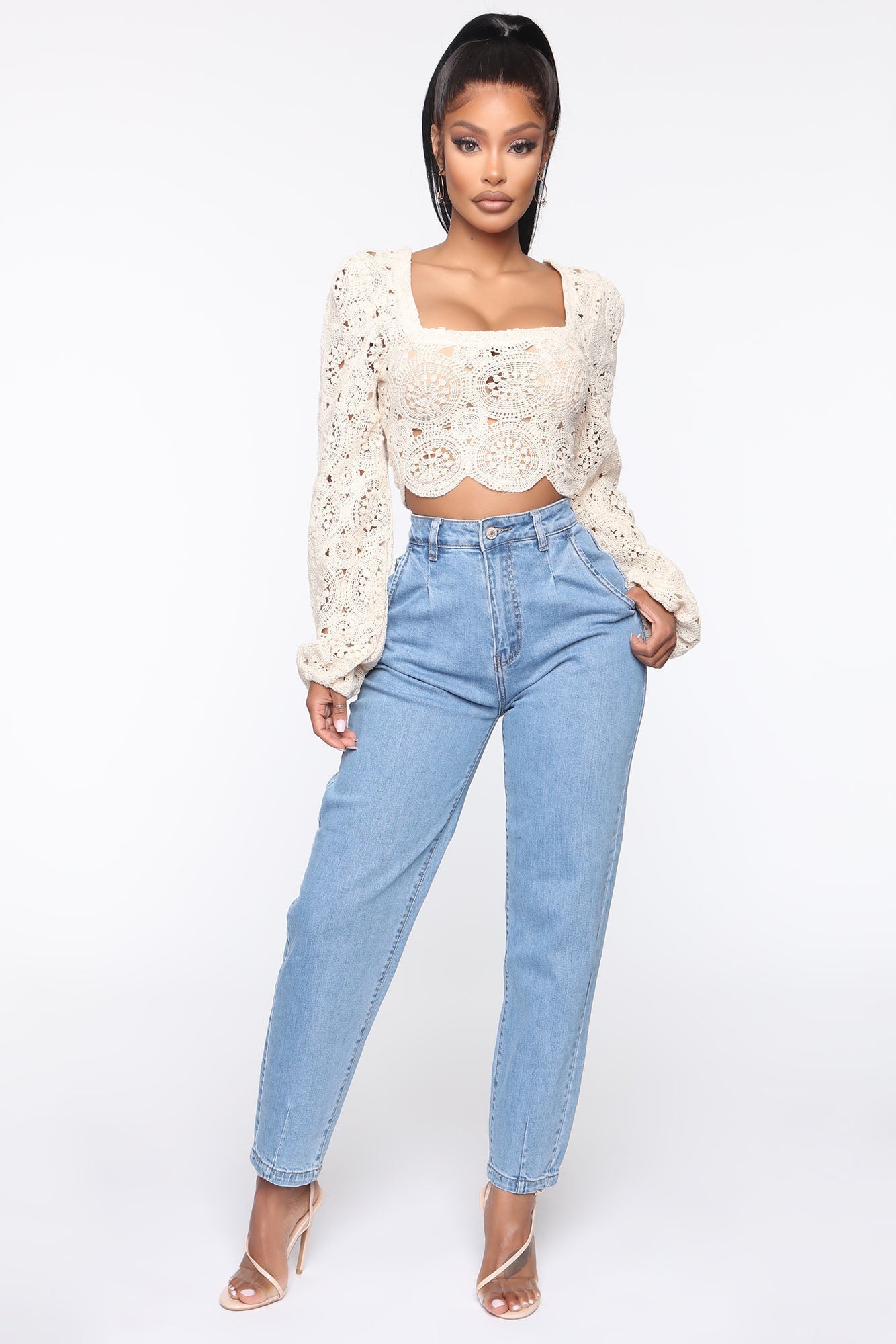 Tell Me Everything Pleated Mom Jeans - Light Blue Wash