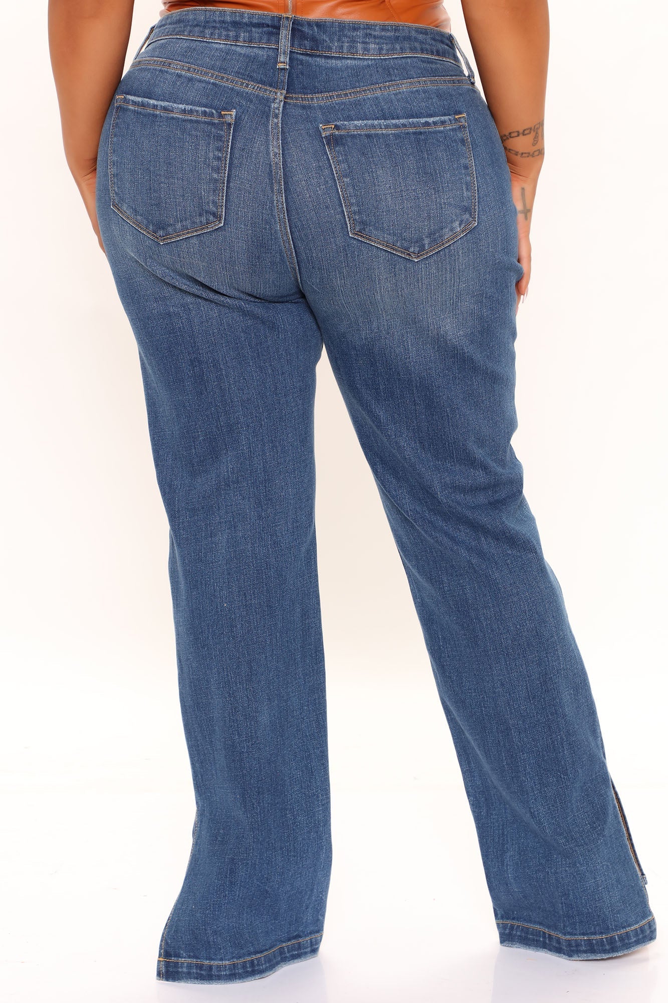 Stay Authentic Stretch Slit Straight Leg Jeans - Medium Blue Wash