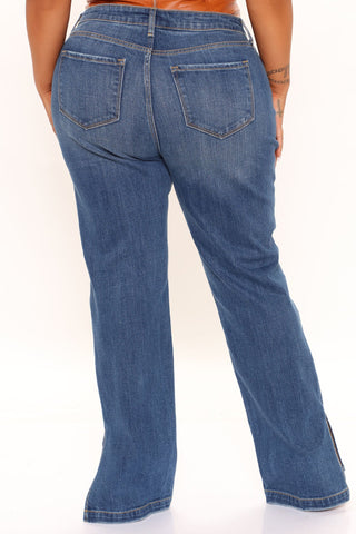 Stay Authentic Stretch Slit Straight Leg Jeans - Medium Blue Wash
