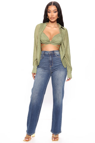 Uptown Stretch High Rise Straight Leg Jeans - Vintage Blue Wash