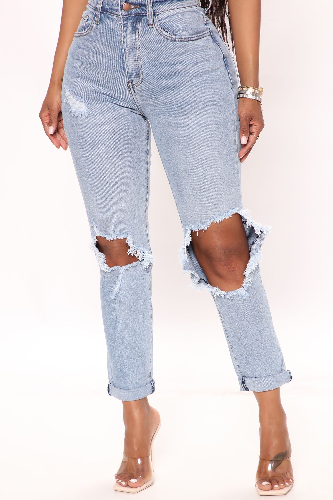 Tabloid Starlet Ripped Mom Jeans - Light Blue Wash