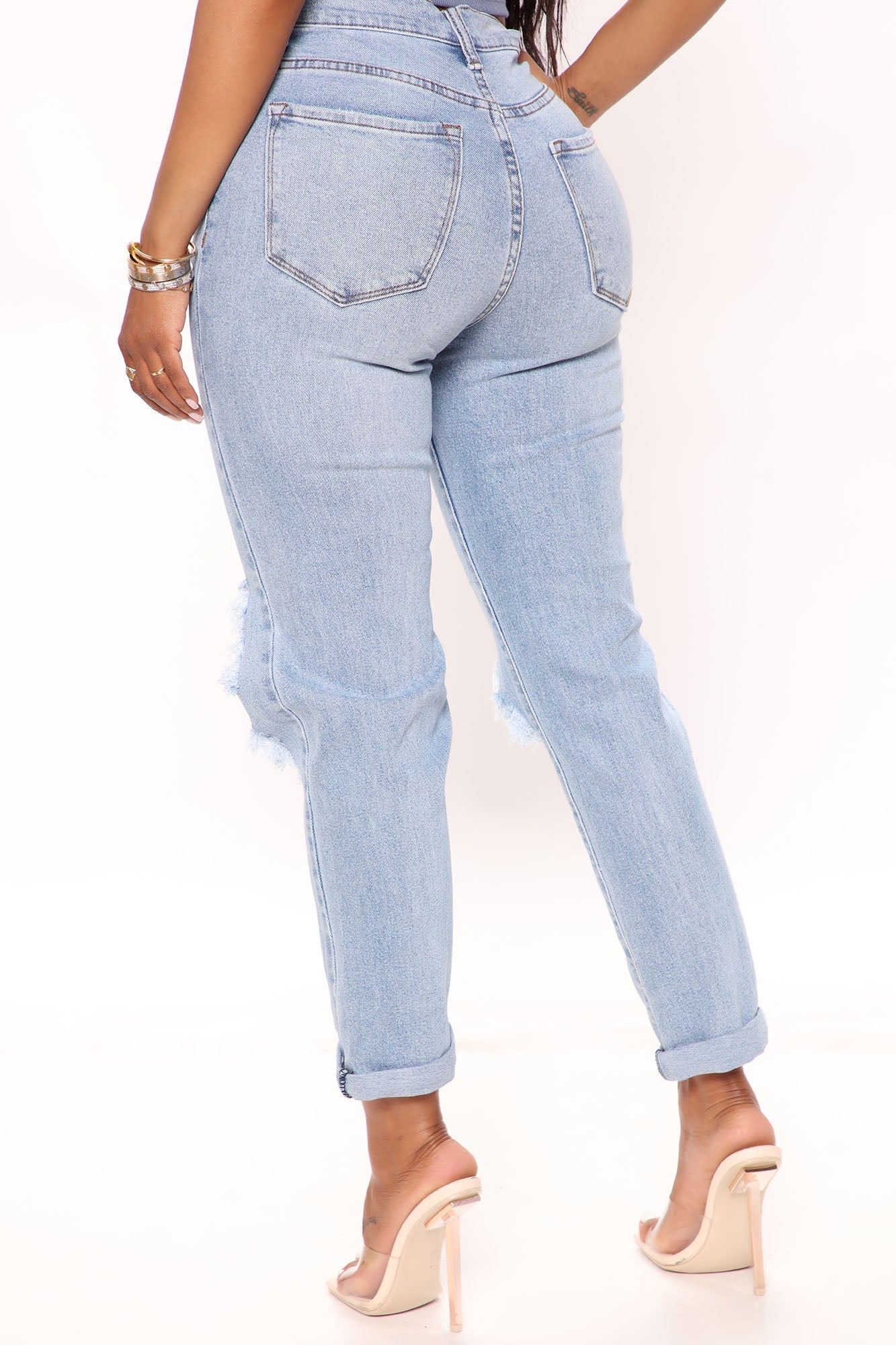 Tabloid Starlet Ripped Mom Jeans - Light Blue Wash