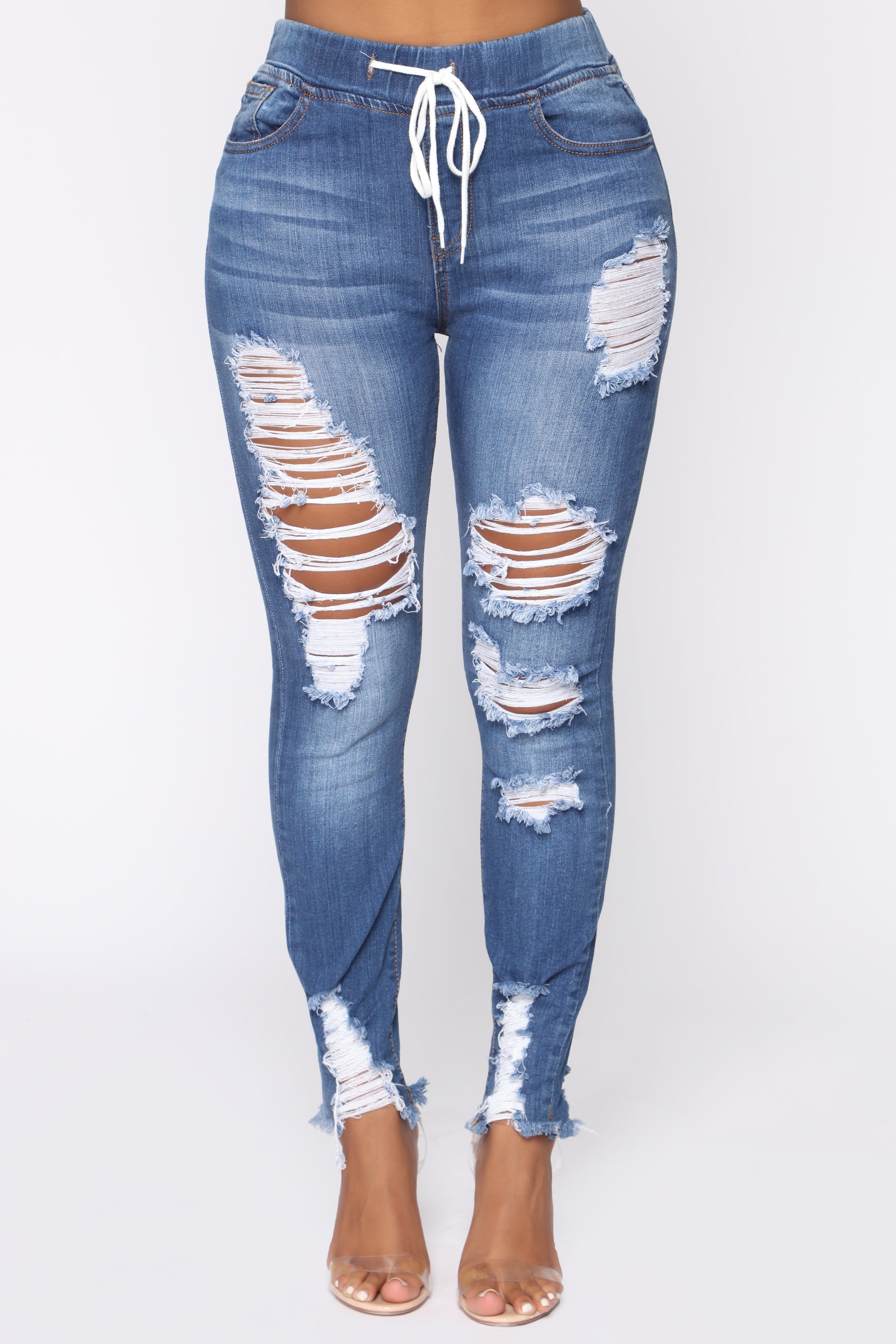 Talk That Talk Distressed Skinny Jeans - Medium Blue Wash