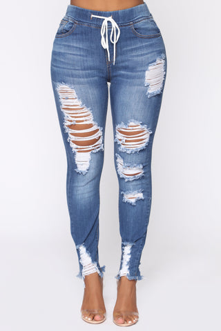 Talk That Talk Distressed Skinny Jeans - Medium Blue Wash