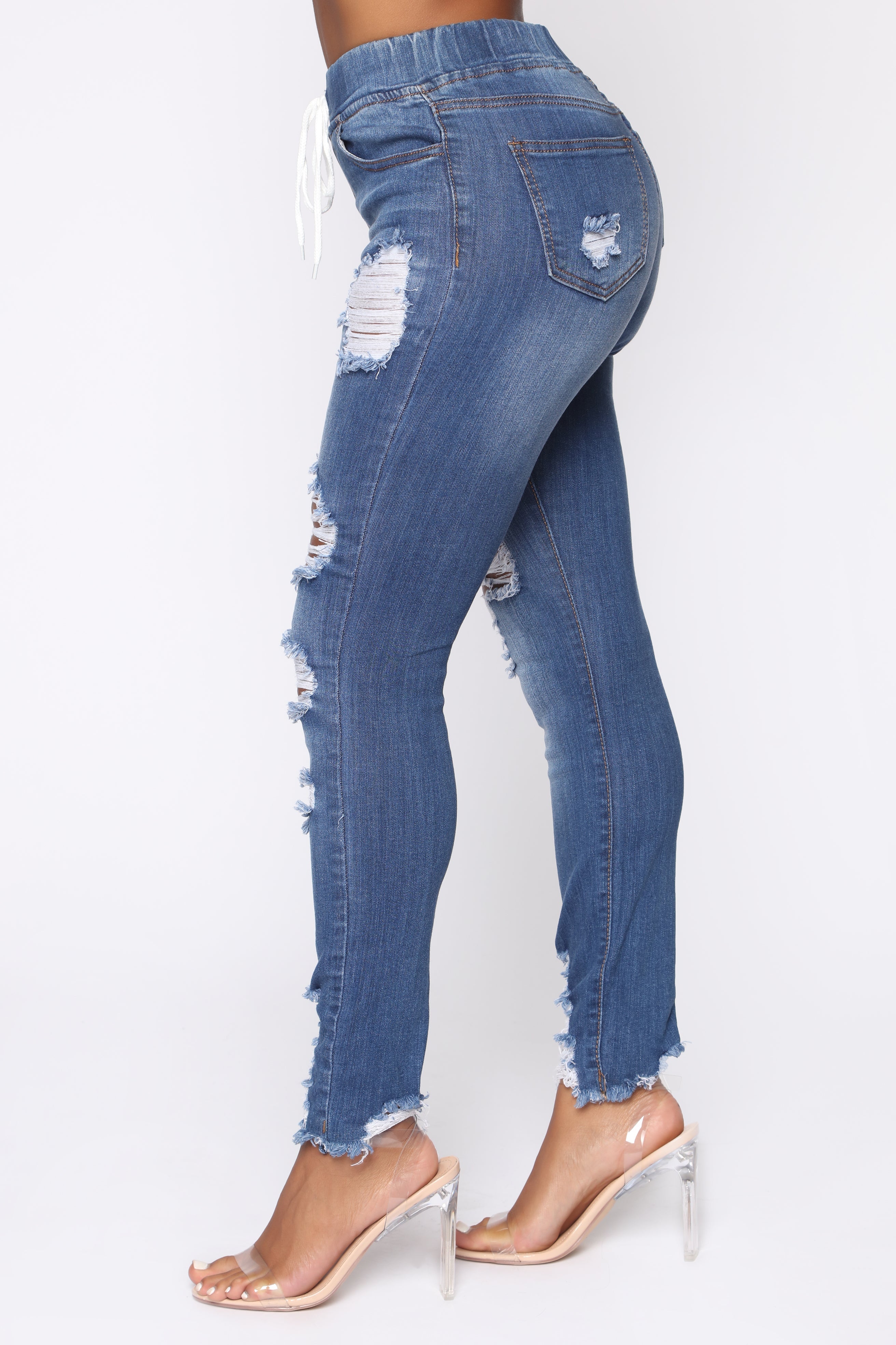 Talk That Talk Distressed Skinny Jeans - Medium Blue Wash