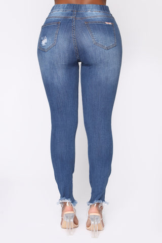 Talk That Talk Distressed Skinny Jeans - Medium Blue Wash