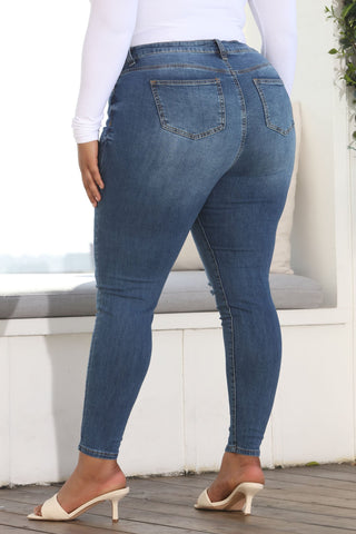 Tabitha Mid Rise Ripped Skinny Jeans - Medium Blue Wash