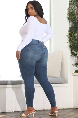 Tabitha Mid Rise Ripped Skinny Jeans - Medium Blue Wash