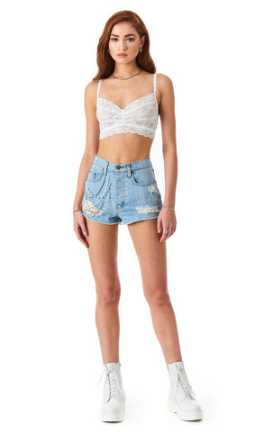 TITANIA MOONSTONE PEARL CHAIN DENIM SHORT