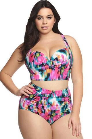 (L-5XL) Tropical Print Bikini Set