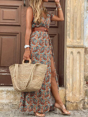 Vintage Sleeveless High-waisted Bohemian Dress