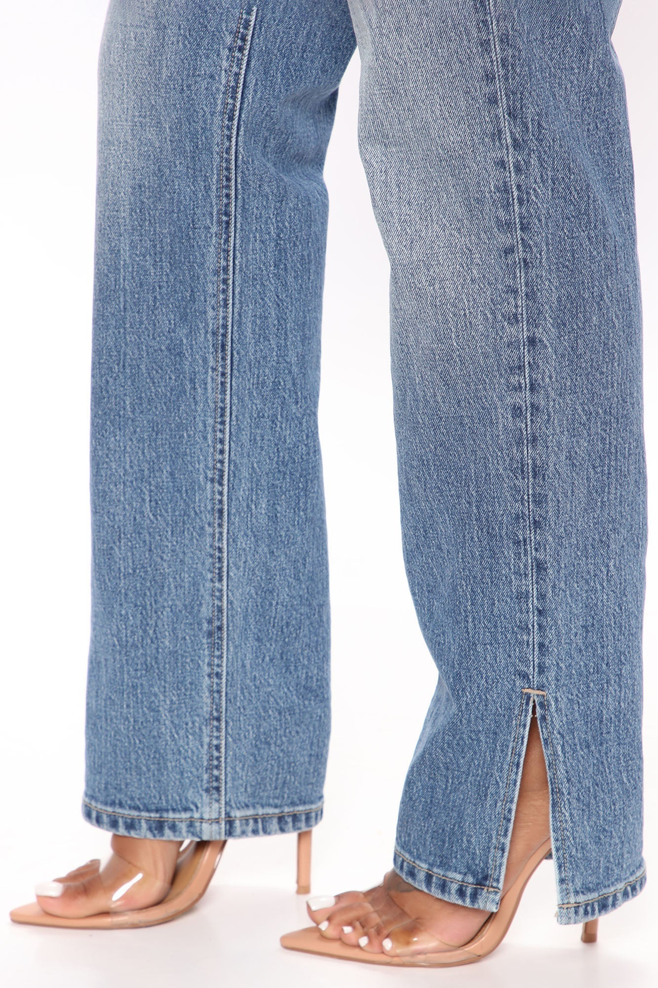 Stella Side Slit Straight Leg Jeans - Medium Blue Wash