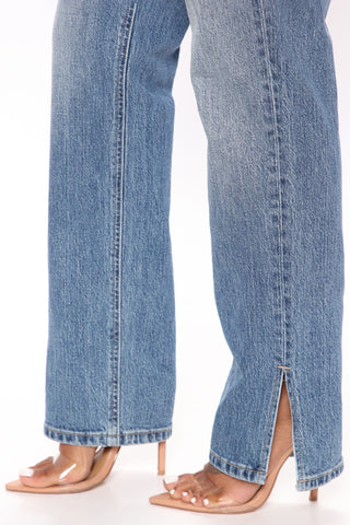 Stella Side Slit Straight Leg Jeans - Medium Blue Wash