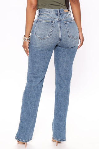 Stella Side Slit Straight Leg Jeans - Medium Blue Wash