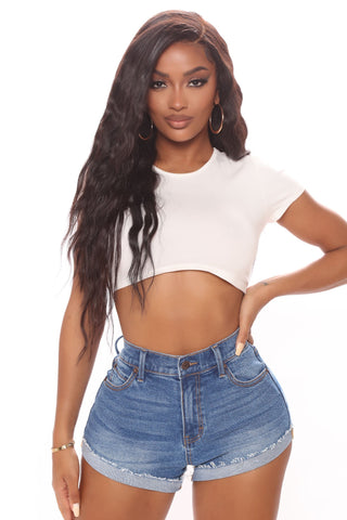 What A Throwback Cheeky Stretch Denim Shorts - Dark Wash