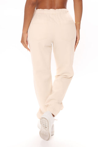 Take The Lead Ripped Denim Joggers - Sand